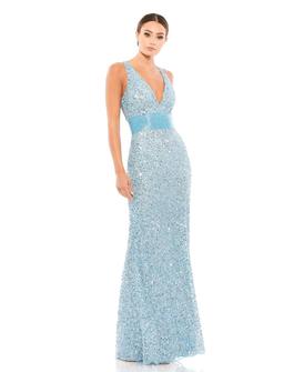 Style 4930 Mac Duggal Blue Size 8 V Neck Polyester Straight Dress on Queenly