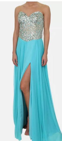 Terani Couture Blue Size 8 Cocktail Prom Homecoming Midi Side slit Dress on Queenly