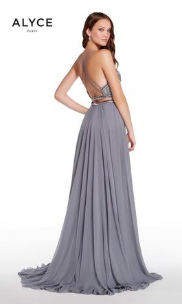 Style 60197 Alyce Paris Silver Size 2 Prom Side slit Dress on Queenly