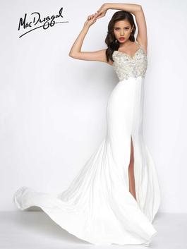 Style 62575R Mac Duggal White Size 4 Ivory Side slit Dress on Queenly