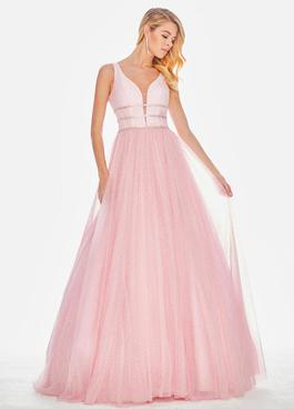 Style 1502 Ashley Lauren Pink Size 10 Tulle V Neck Pageant Ball gown on Queenly
