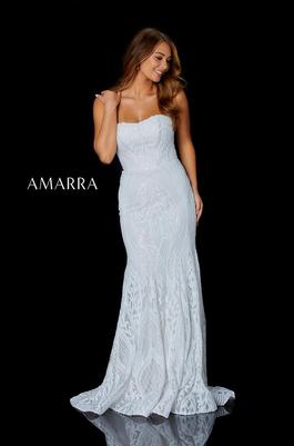 Style 87363 Amarra White Size 10 Pageant Sequin Straight Dress on Queenly