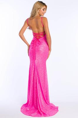 Style 37347 Ava Presley Hot Pink Size 0 Prom Black Tie Side slit Dress on Queenly