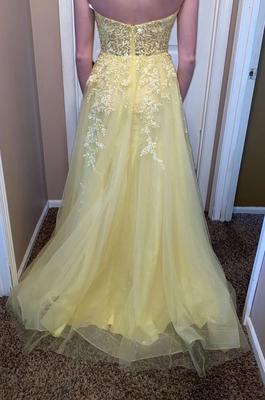 Jovani Yellow Size 4 Floor Length Bustier Tulle Ball gown on Queenly