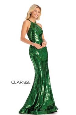 Style 8004 Clarisse Green Size 6 Military Shiny Pageant Mermaid Dress on Queenly