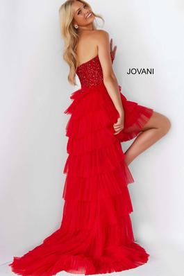 Style 08100A Jovani Red Size 0 Strapless Ruffles Prom Side slit Dress on Queenly