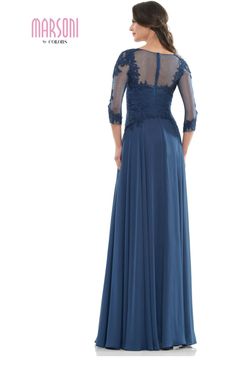 Style M237 Colors Blue Size 6 Military Prom Sheer Straight Dress on Queenly