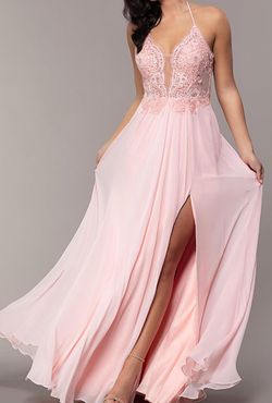 Style S10228 Faviana Pink Size 2 Prom Lace Tall Height Side slit Dress on Queenly