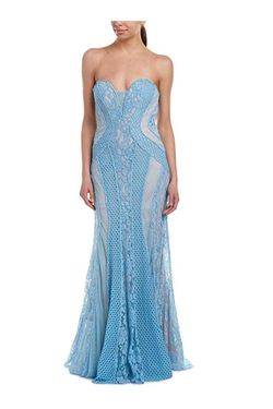 Style STRAPLESS LACE DRESS Issue New York Blue Size 8 $300 Pattern Prom Straight Dress on Queenly