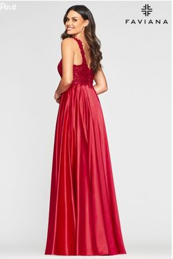 Style S10407 Faviana Red Size 10 Prom Pockets A-line Dress on Queenly