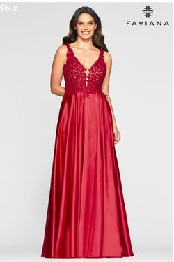 Style S10407 Faviana Red Size 10 $300 Sorority Formal A-line Dress on Queenly