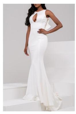 Style 49420 Jovani White Size 0 Keyhole Ruffles Straight Dress on Queenly
