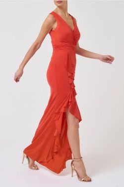 Style AF8217 Forever Unique Red Size 2 $300 V Neck Side slit Dress on Queenly