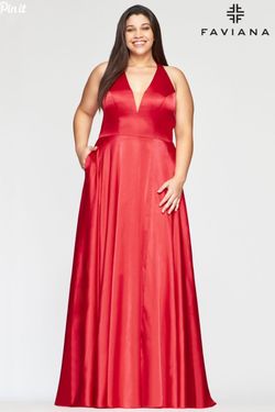 Style 9495 Faviana Red Size 12 Halter Sorority Formal A-line Dress on Queenly
