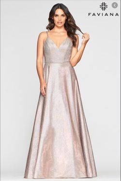 Style S10424 Faviana Gold Size 12 Prom Tall Height A-line Dress on Queenly