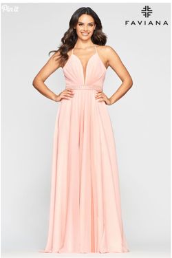 Style S10435 Faviana Pink Size 2 Peach Tall Height Straight Dress on Queenly