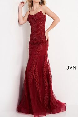 Style JVN02012 Jovani Red Size 10 Tall Height Corset Burgundy Straight Dress on Queenly