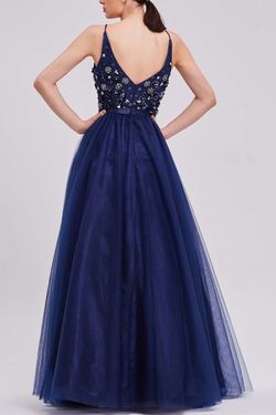 Style J16015 Jadore Navy Blue Size 16 V Neck Tall Height Beaded Top Ball gown on Queenly