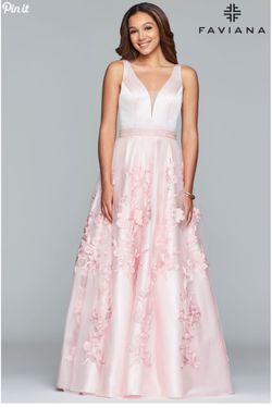 Style S10230 Faviana Pink Size 2 Prom Embroidery A-line Dress on Queenly