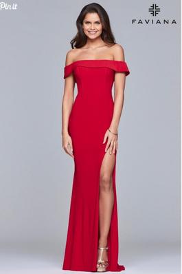 Style S10015 Faviana Red Size 14 Sorority Formal Prom Side slit Dress on Queenly