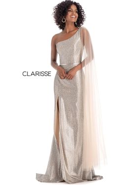 Style 8170 Clarisse Gold Size 2 One Shoulder Euphoria Print Side slit Dress on Queenly
