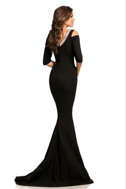 Style COLD SHOULDER GOWN Johnathan Kayne Black Size 6 $300 Military Floor Length Tall Height Mermaid Dress on Queenly