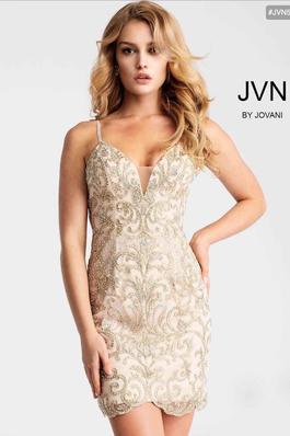 Style 53184 Jovani Nude Size 6 Tall Height 50 Off Midi Cocktail Dress on Queenly