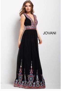 Style 53103 Jovani Black Size 0 $300 Boho A-line Dress on Queenly