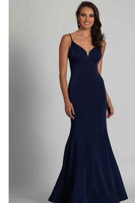Style CLASSIC NAVY GOWN Dave and Johnny Blue Size 12 Tall Height Floor Length Mermaid Dress on Queenly