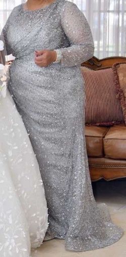 Custom made Silver Size 18 Sequin Plus Size Floor Length Straight Dress on Queenly