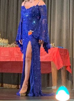 Johnathan Kayne Royal Blue Size 8 Bell Sleeves Prom Strapless Side slit Dress on Queenly