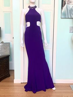 Faviana Purple Size 00 Jersey Black Tie Prom $300 Straight Dress on Queenly