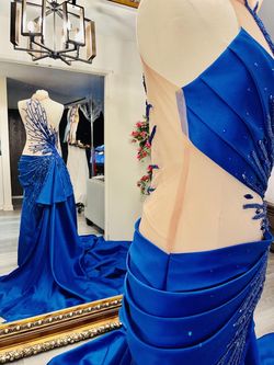 Kenneth Barlis Blue Size 2 Custom Silk Sequin High Neck Straight Dress on Queenly