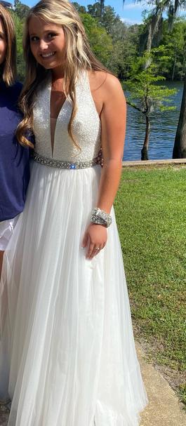 Sherri Hill White Size 8 Jewelled Belt Straight A-line Dress on Queenly