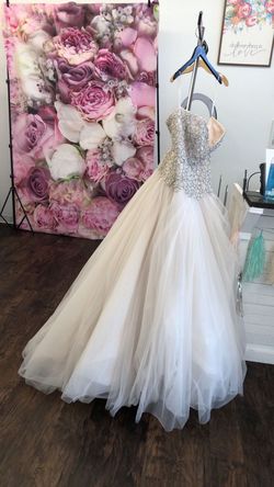 Kenneth Winston Style 1562 White Size 14 Floor Length Wedding Strapless Beaded Top Ball gown on Queenly