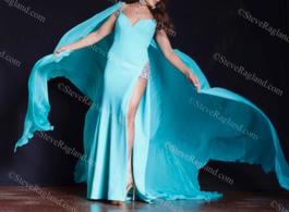 Jovani Couture Blue Size 4 Sequin Black Tie Turquoise Side slit Dress on Queenly