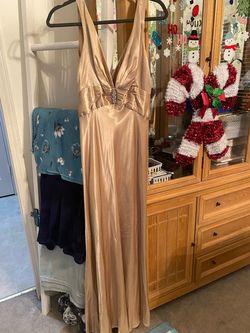 David's Bridal Gold Size 12 Floor Length Sequin Military Straight Dress on Queenly