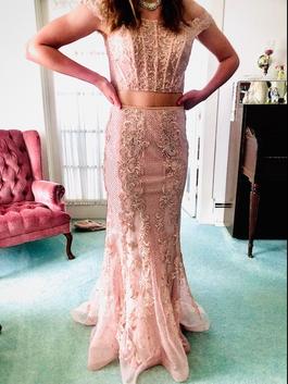 Ellie Wilde Pink Size 12 Floor Length Two Piece Rose Gold Mermaid Dress on Queenly