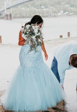 Sherri Hill Blue Size 16 Floor Length Prom Mermaid Dress on Queenly