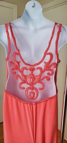 Terikediz  Orange Size 16 Floor Length Boat Neck Sheer Embroidery Mermaid Dress on Queenly