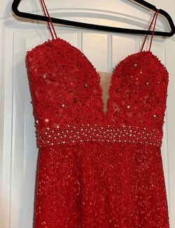 Sherri Hill Bright Red Size 4 Fully Beaded Spaghetti Strap Pageant Straight Dress on Queenly