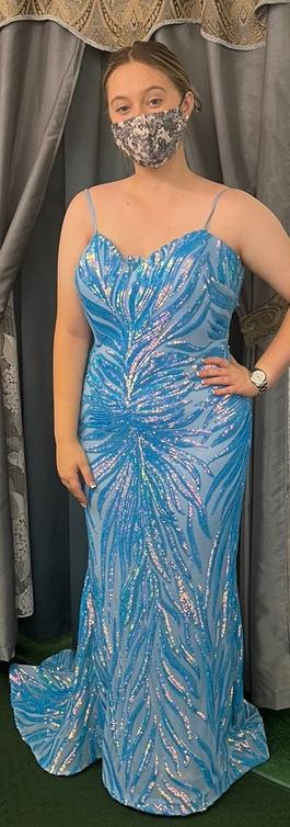 Jovani Blue Size 12 Jewelled Straight Dress on Queenly