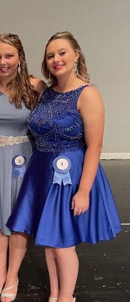 Sherri Hill Blue Size 14 Midi $300 Beaded Top Cocktail Dress on Queenly