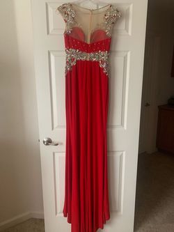 Madison James Red Size 2 Floor Length Jewelled Pageant Side slit Dress on Queenly