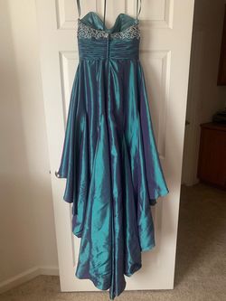 Jovani Blue Size 4 Jewelled $300 Midi Train Dress on Queenly