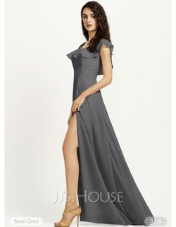 JJS House Silver Size 8 Grey Tulle $300 Square Neck A-line Dress on Queenly