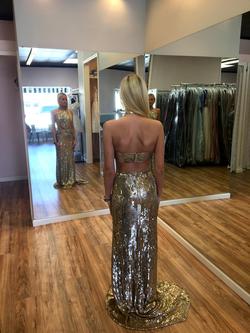 Sherri Hill Gold Size 4 Sequin Jewelled Straight Dress on Queenly