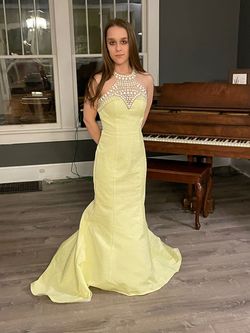 Blush Prom Yellow Size 00 Train Blush Halter Mermaid Dress on Queenly