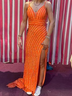 Rachel Allan Orange Size 0 Black Tie Floor Length Side slit Dress on Queenly
