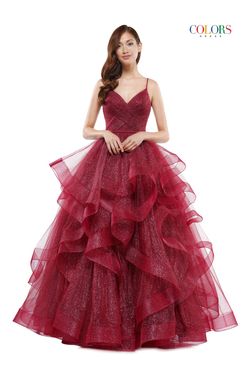 Style 2381 Colors Red Size 14.0 Floor Length Spaghetti Strap Beaded Top Ball gown on Queenly